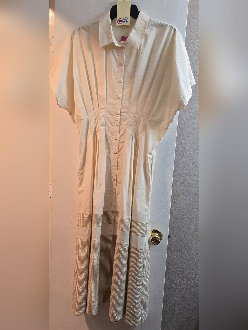 3031 Oddi Cream Button-Front Maxi Dress with Collared V-Neck